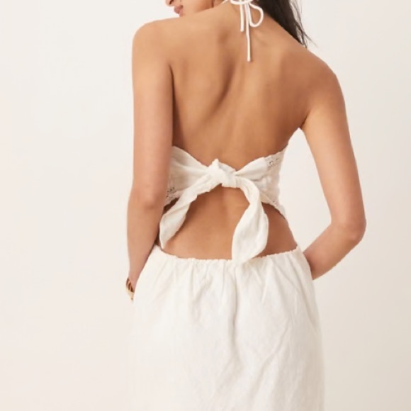 Abercrombie dress White Maxi New halter crochet linen cotton blend medium - Picture 6 of 9